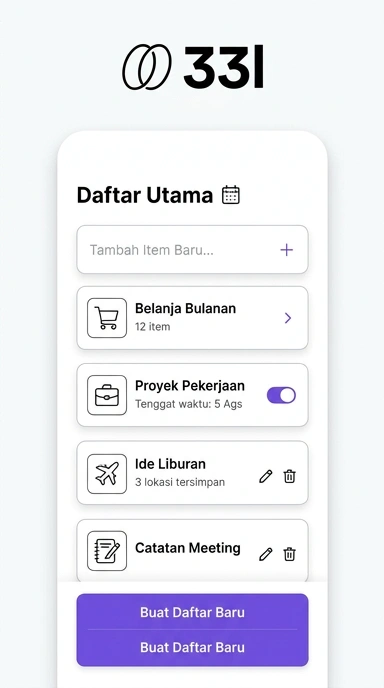 Tampilan halaman daftar 33l